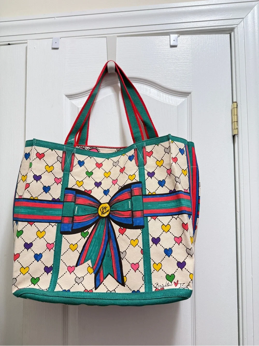 Brighton Multicolor Heart-Print Cosmetic Pouch with Ribbon Accent